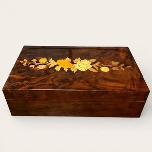 Vintage Reuge Swiss Jewelry Box inlaid Floral Music Part Not Working